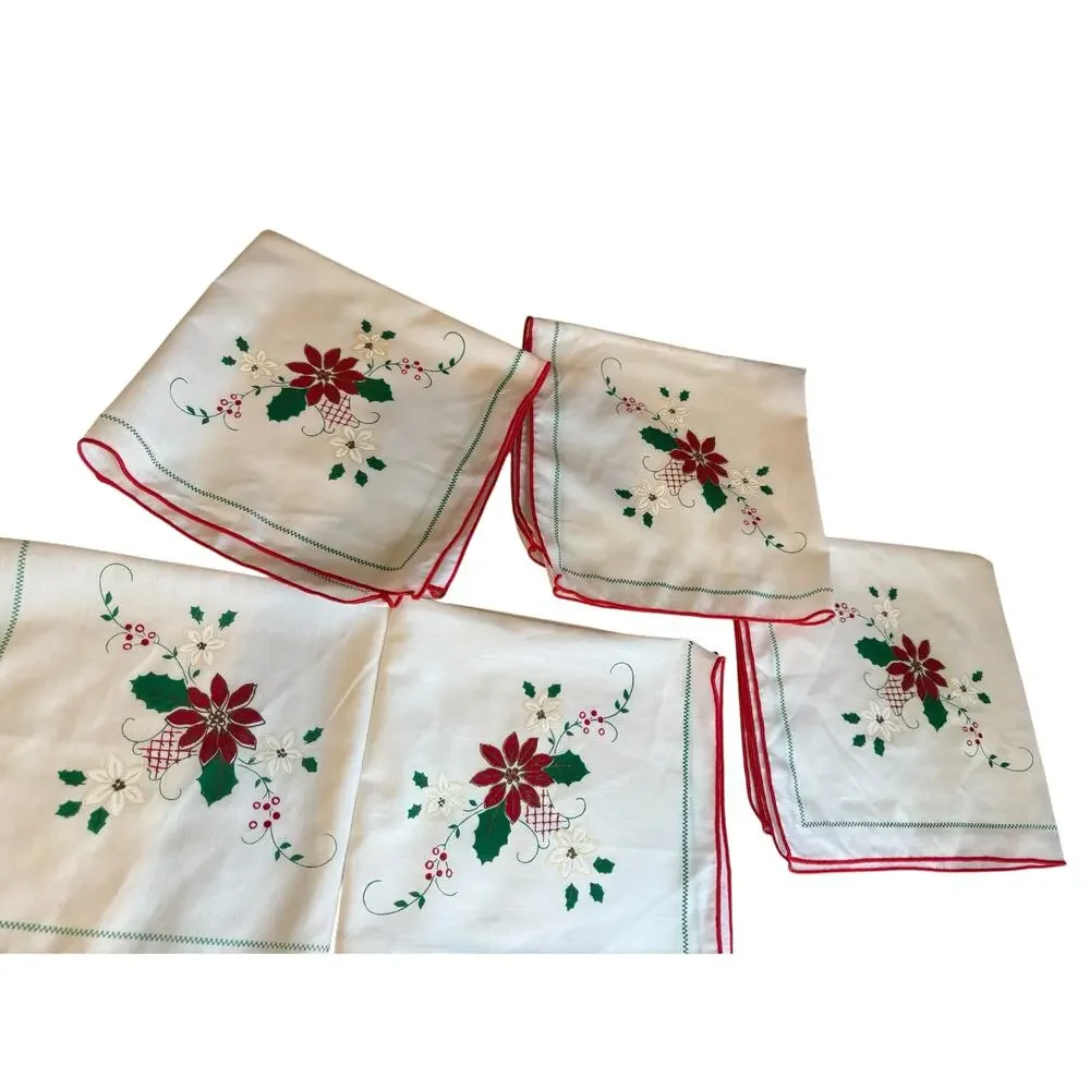 Vintage Poinsettia Painted Holiday Napkins